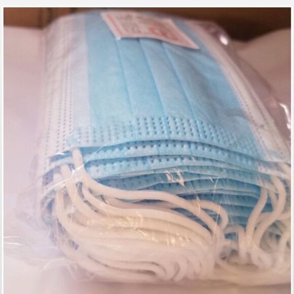 New Unisex 50 Blue & White Disposable Face Masks - Picture 12 of 15
